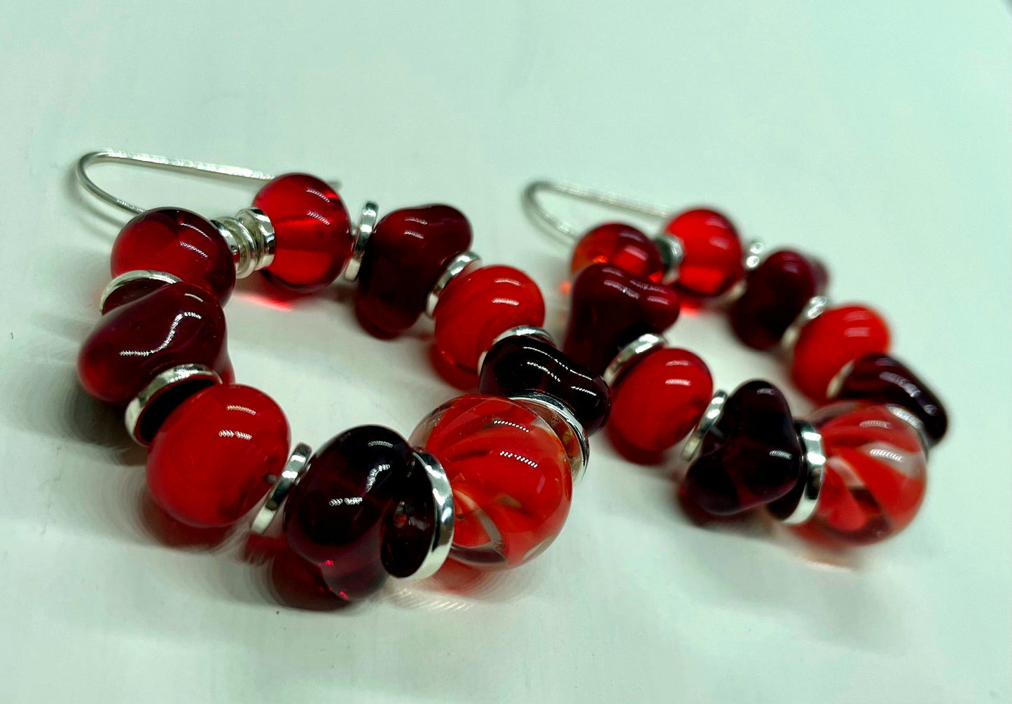 Boucles d'oreille créole CHARLOTTE rouge rubis