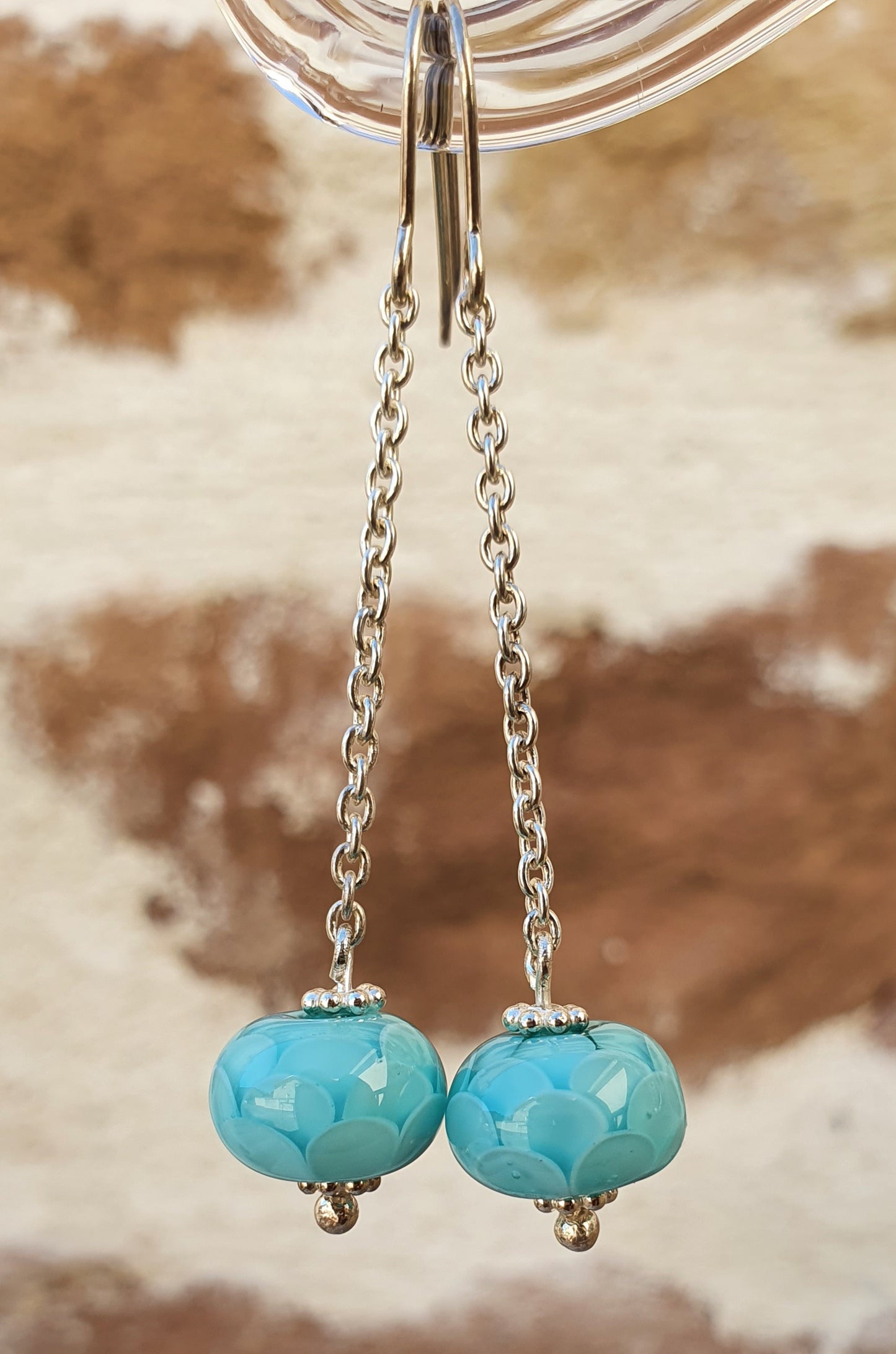 Boucles d'oreille AYA chaine turquoise