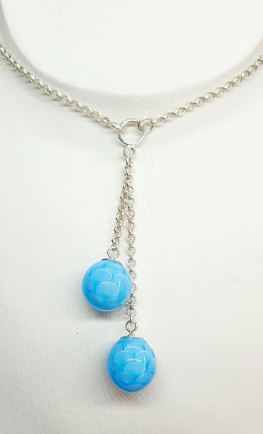 Collier AYA 2 boules bleu aigue marine