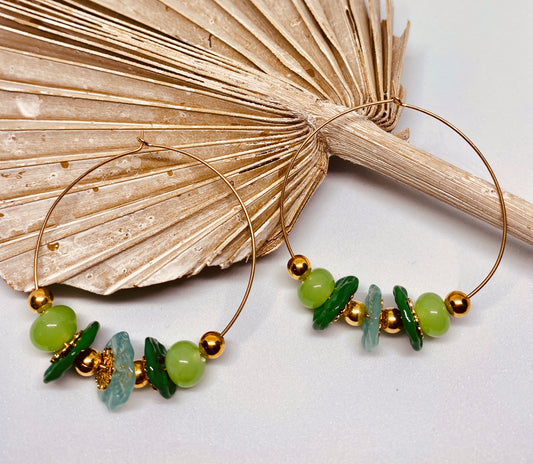 Boucles d'oreille créole MAELY doré vert